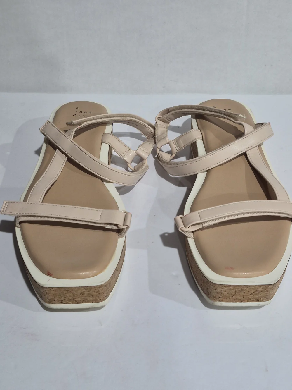 a new day Women's Cream Strappy Flat Sandals Size 10